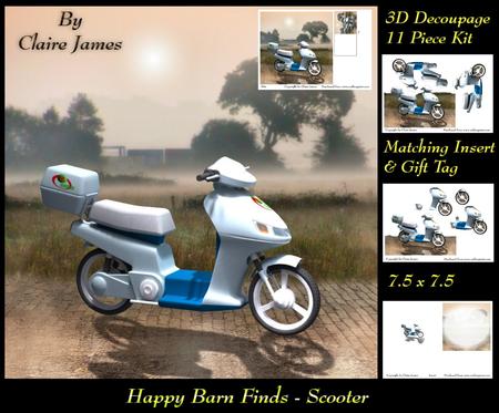 Happy Barn Finds - Scooter 3D Decoupage Insert & Tag