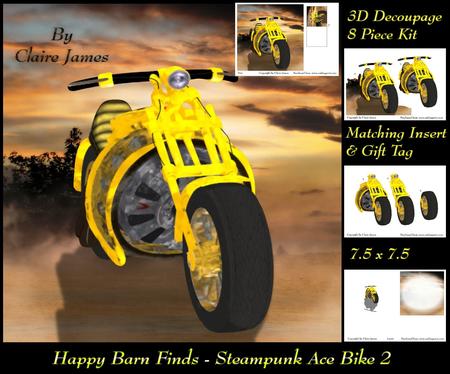 Happy Barn Finds - Steampunk Ace Bike Yellow 2 Insert & Tag