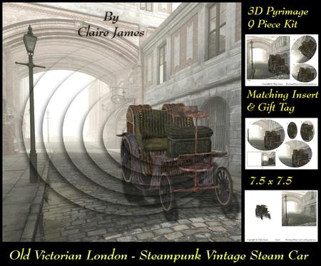 Old London - Steampunk Vintage Steam Car Pyrimage Insert+tag