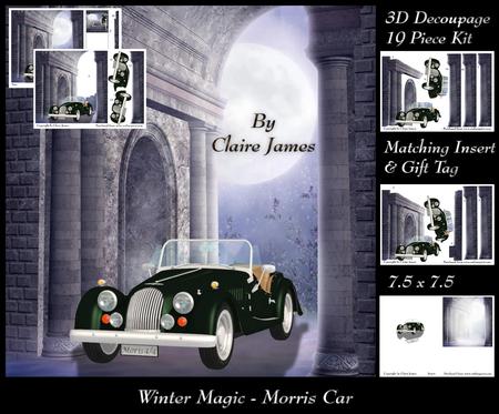 Winter Magic - Morris Vintage Car 3D Decoupage Insert & Tag