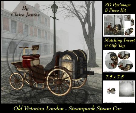 Old London - Steampunk Steam Car Oval Pyrimage Insert & Tag