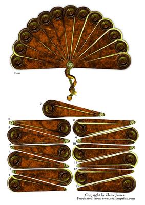 Steampunk Hand Fan Bronze Crushed Velvet 3D Decoupage