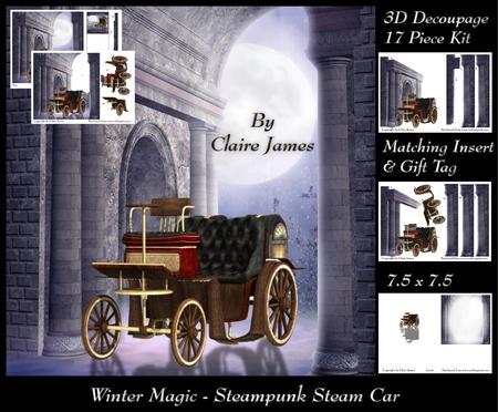 Winter Magic - Steampunk Classic Steam Car 2 + Insert & Tag