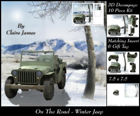 On the Road - Winter - 4 Wheel Drive Fun Jeep + Insert & Tag