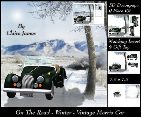 On the Road - Winter - Vintage Morris Car + Insert & Tag