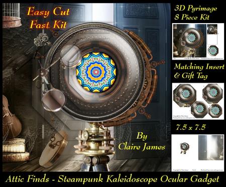 Attic Finds - Steampunk Kalidescope Pyrimage/pyramid + Insert & Tag