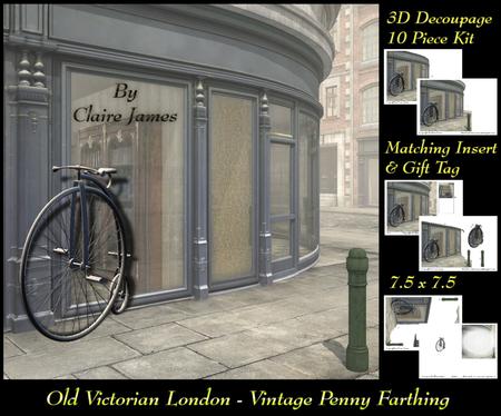 Old London - Vintage Penny Farthing (easy Cut) + Insert+tag