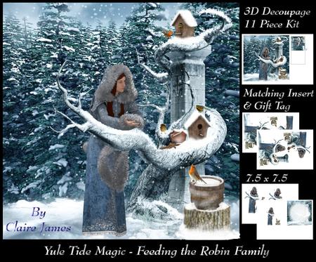 Yule Tide Magic - Feeding the Robin Family + Insert & Tag