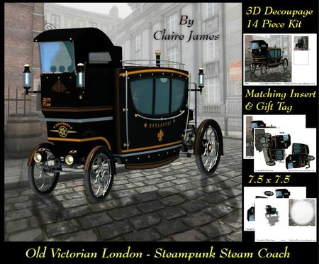 Old Victorian London - Steampunk Steam Coach 2 +insert & Tag