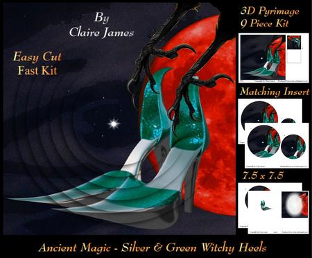 Ancient Magic - Silver & Green Witchy Heels 3D Pyimage & Tag