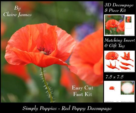 Simply Poppies - Red Poppy 3D Decoupage + Insert & Tag