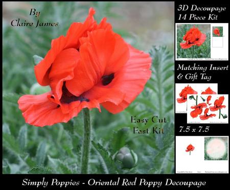 Simply Poppies - Oriental Red Poppy Decoupage +insert & Tag