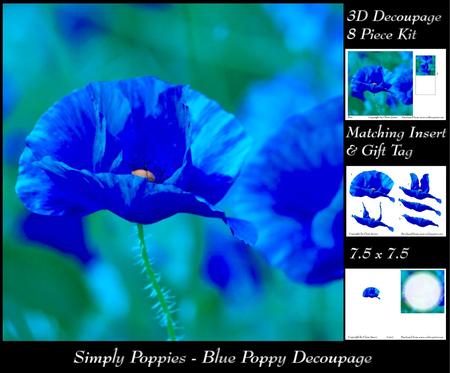 Simply Poppies - Blue Poppy 3D Decoupage + Insert & Tag
