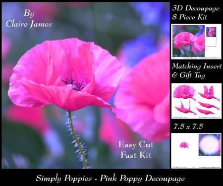 Simply Poppies - Pink Poppy 3D Decoupage + Insert & Tag