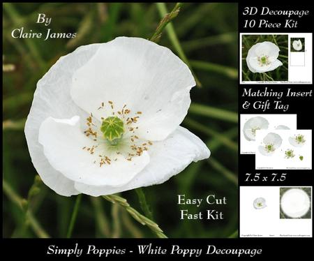 Simply Poppies - White Poppy Decoupage + Insert & Tag