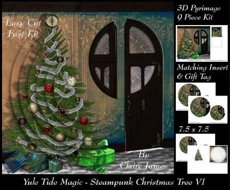 Yule Tide Magic - Steampunk Christmas Tree 6 + Insert & Tag