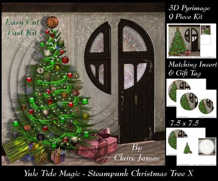 Yule Tide Magic - Steampunk Christmas Tree 10 Pyrimage/pyramid + Insert & Tag