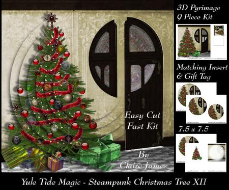 Yule Tide Magic - Steampunk Christmas Tree 12 + Insert & Tag