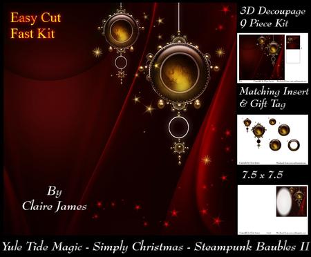 Yule Tide Magic - Steampunk Christmas Baubles 2 Insert & Tag