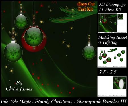 Yule Tide Magic - Steampunk Christmas Baubles 3 + Insert+tag