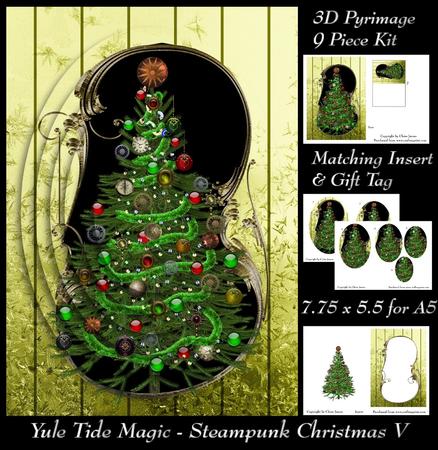 Yule Tide Magic - Steampunk Christmas 5 Pyrimage/pyramid + Insert & Tag