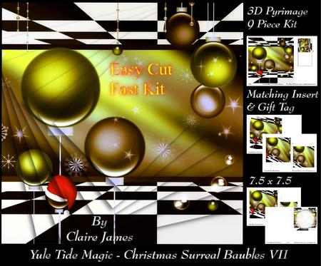Yule Tide Magic - Christmas Surreal Baubles 7 Pyrimage/pyramid + Insert & Tag