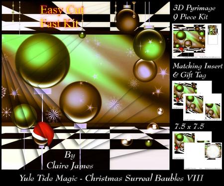 Yule Tide Magic - Christmas Surreal Baubles 8 Pyrimage/pyramid + Insert & Tag