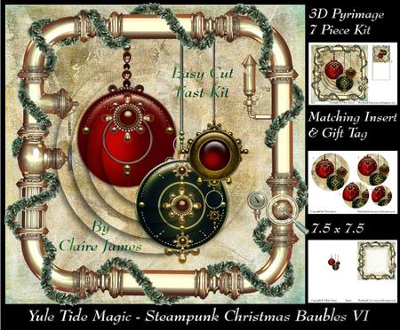 Yule Tide Magic - Steampunk Christmas Baubles 6 Insert & Tag