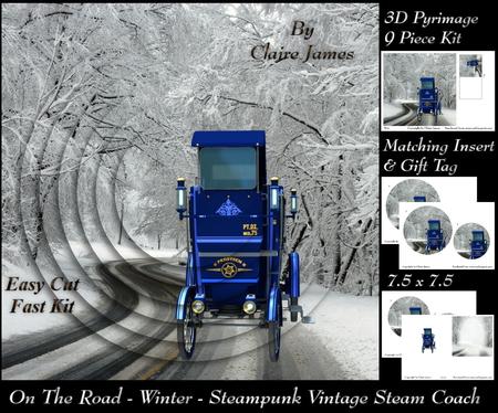On the Road - Winter - Steampunk Vintage Steam Coach + Tag +