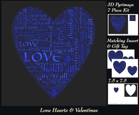 Love Hearts & Valentines - Hearts 4 Blue + Insert & Tag