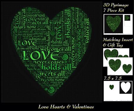 Love Hearts & Valentines - Hearts 4 Green + Insert & Tag