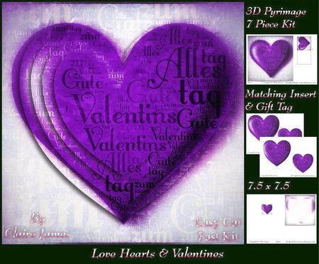 Love Hearts & Valentines - Hearts 10 Purple + Insert & Tag
