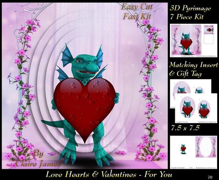 Love Hearts & Valentines - Hearts 70 for You + Insert & Tag