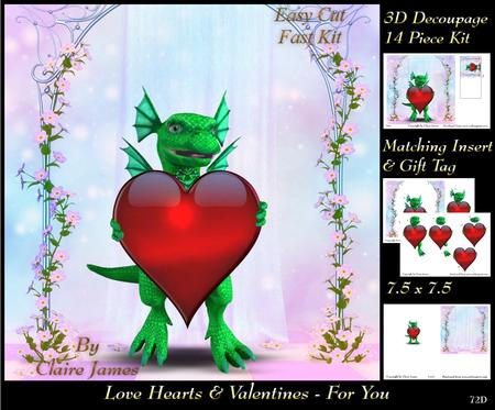 Love Hearts & Valentines - Hearts 72a for You + Insert & Tag