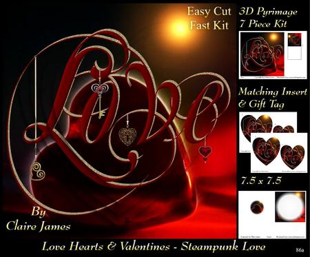 Love Hearts & Valentines - Hearts 86a Steampunk + Tag +