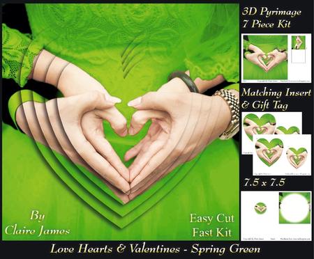 Love Hearts & Valentines - Hearts 5 Spring Greeen +ins + Tag