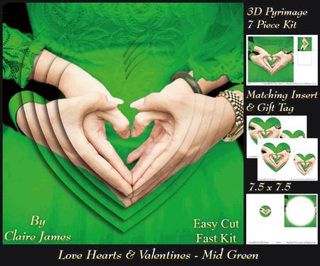 Love Hearts & Valentines - Hearts 5 Mid Greeen +ins + Tag