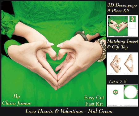 Love Hearts & Valentines - Hearts 5 Mid Greeen +ins + Tag