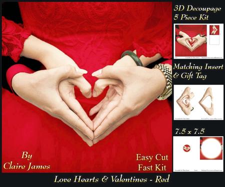 Love Hearts & Valentines - Hearts 5 Rich Red + Insert & Tag