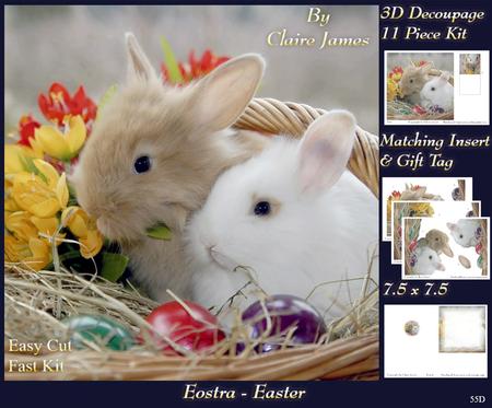 Spring Time - Eostra Easter - Cute Bunnies in a Basket +tag+