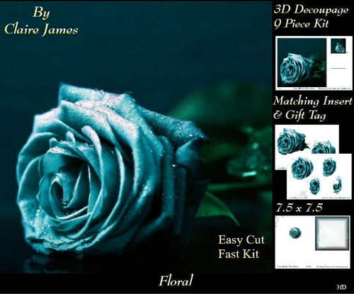 Botanical & Floral 3 - Beautiful Teal Rose + Insert & Tag