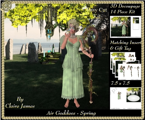 The Air Goddess - Seasons - Spring 3D Decoupage + Insert & Tag