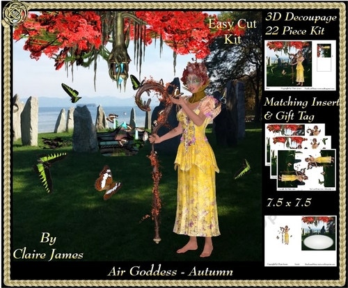 The Air Goddess - Seasons - Autumn (Fall) 3D Decoupage + Insert & Tag