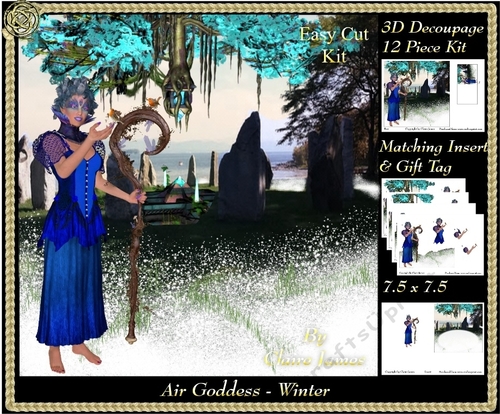 The Air Goddess - Seasons - Winter 3D Decoupage + Insert & Tag
