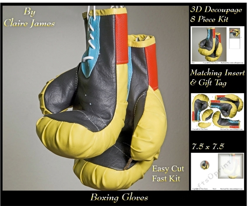 Sport - Boxing Gloves 3D Decoupage  + Insert & Tag