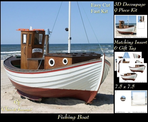 Boats - Fishing Boat 2 - 3D Decoupage + Insert & Tag