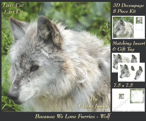 Because We Love Furries - Beautiful Wolf 3D Decoupage + Insert & Tag