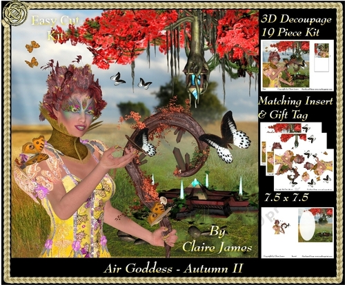 The Air Goddess - Seasons - Autumn (Fall) 3D Decoupage 2 + Insert & Tag