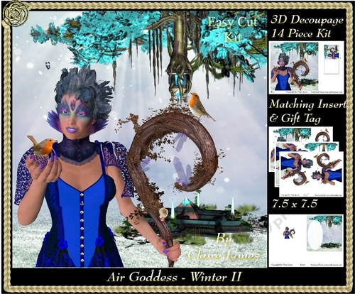 The Air Goddess - Seasons - Winter 3D Decoupage 2 + Insert & Tag