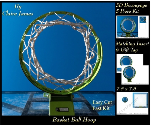 Sport - Basketball Hoop  3D Decoupage + Insert & Tag